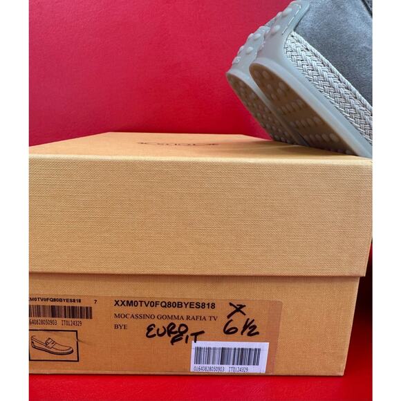 Tod\'s Mocassino Gomma Rafia Suede Driver Beige Loafers Shoes US 8 EU 6 1/2 NIB main image 6